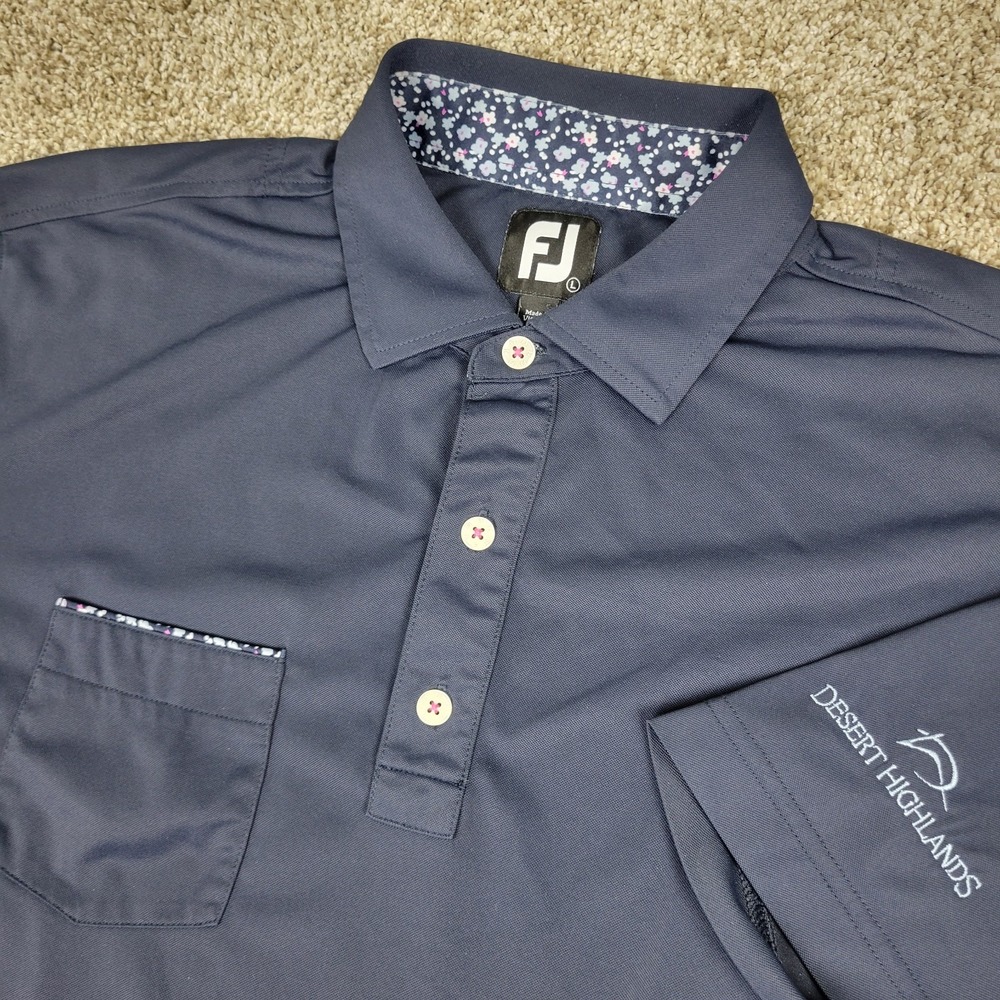 FootJoy Mens Large Solid Navy Performance Stretch Golf Polo Short Sleeve